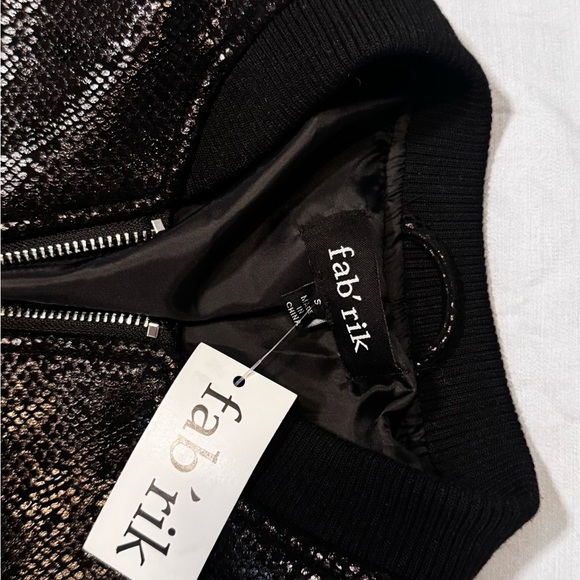 fab'rik Shimmering Black Bomber Jacket - Picture 2 of 8